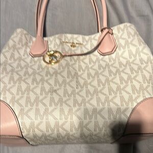 Michael Kors Cream and Pink Tote with Elegant Monogram